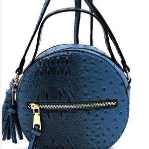 Ostrich Croc Round Crossbody Satchel